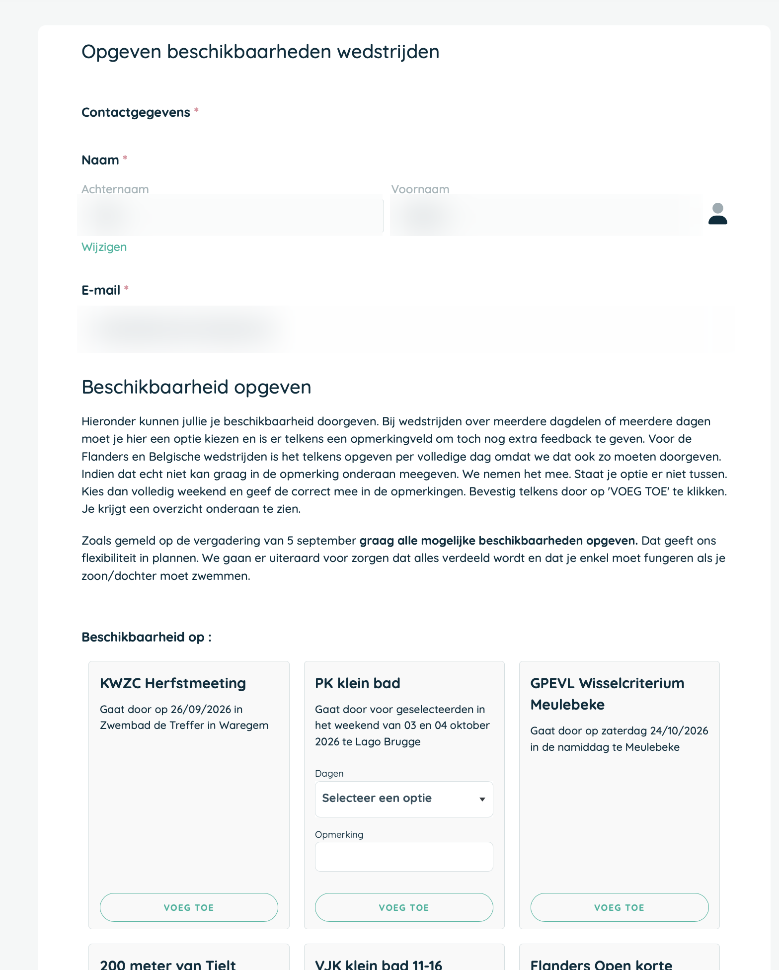 Twizzit-formulier om beschikbaarheden voor wedstrijden door te geven