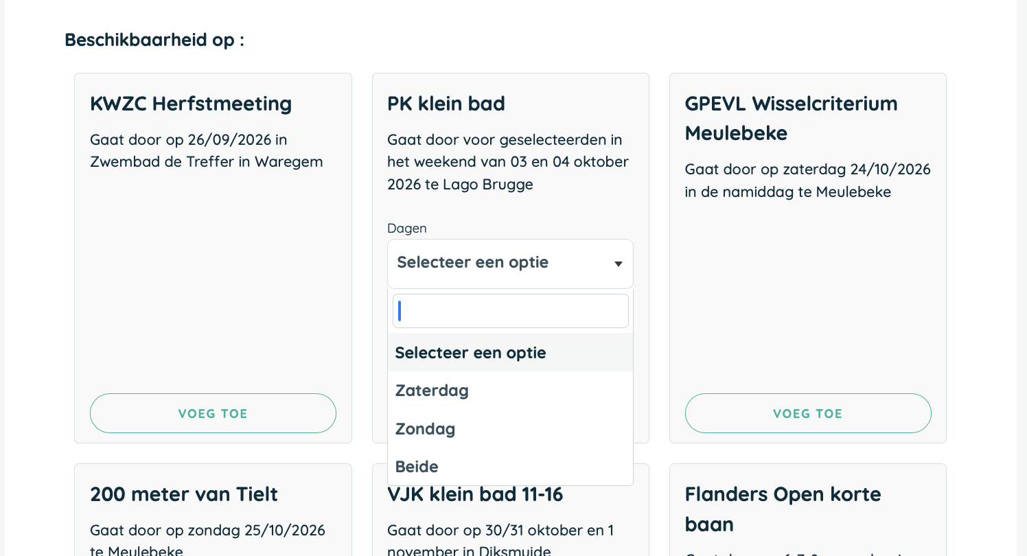 Keuze van beschikbare dagen in het Twizzit-formulier